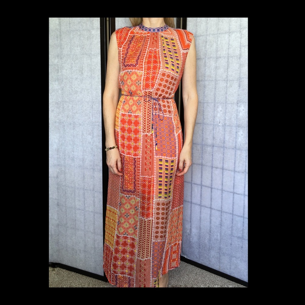 Anthro, Small Tanvi Kedia Red Patchwork Maxi Dress - image 3